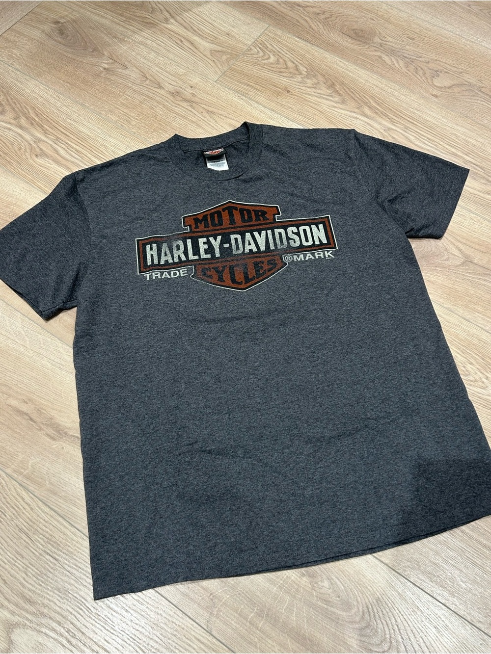 Harley-Davidson Charcoal Gray Short Sleeve Logo Tee with Orange Shield